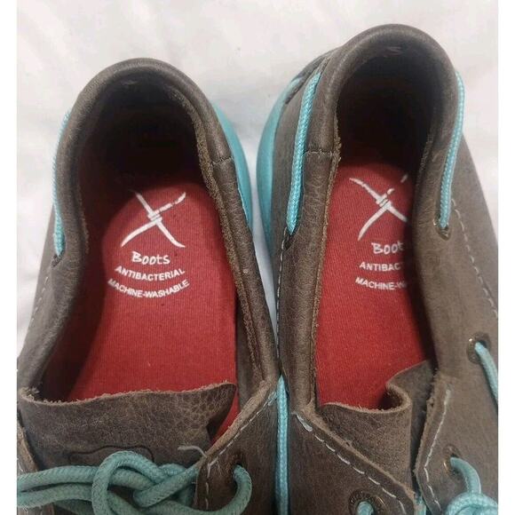Twisted X Moc Driving Boat Shoe WDM0098 Womens 6.5 M Gray Leather Turquoise Lace - Picture 5 of 8